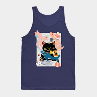 Black Lucky Cat and his Favorite Things Tank Top